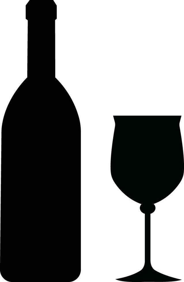 Alcohol bottle and glass flat icons. Black filled vector silhouette with wine, cognac, champagne, beer. Alcohol collection elements monochrome .