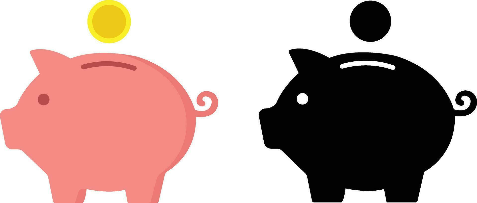 Piggy bank icons set. Piggy bank saving money icon collection. Baby pig piggy bank. Pig silhouette. Financial independence. Money box symbol flat style vector. vector