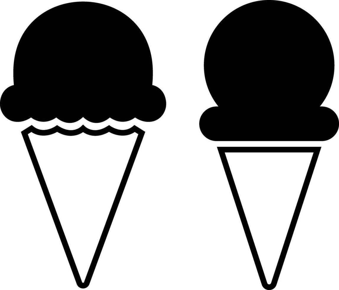 Ice cream cone icon set . Modern sweet vanilla desert sign. Trendy black vector chocolate cram symbol collection for web site design, button to mobile app. Logotype.