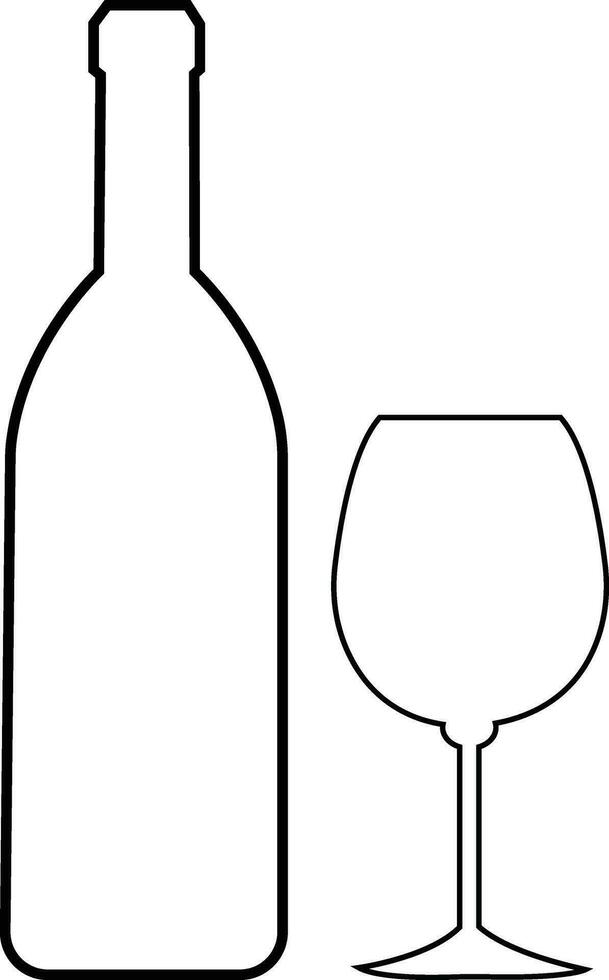 Alcohol bottle and glass line icons. Black outline vector silhouette with wine, cognac, champagne, beer. Alcohol linear collection .elements monochrome