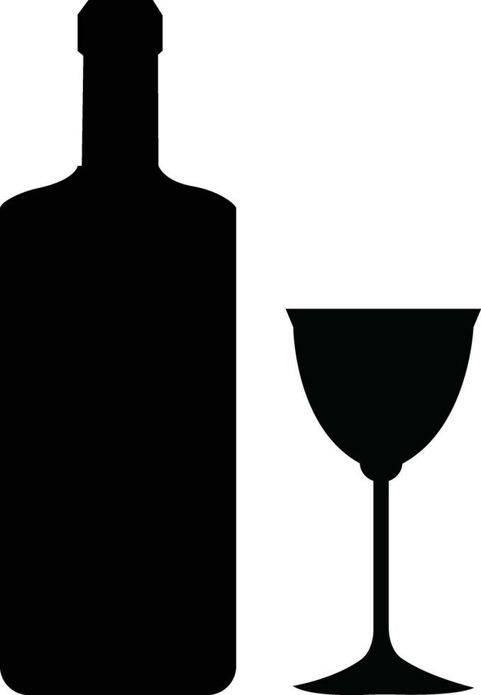 Alcohol bottle and glass flat icons. Black filled vector silhouette with wine, cognac, champagne, beer. Alcohol collection elements monochrome .