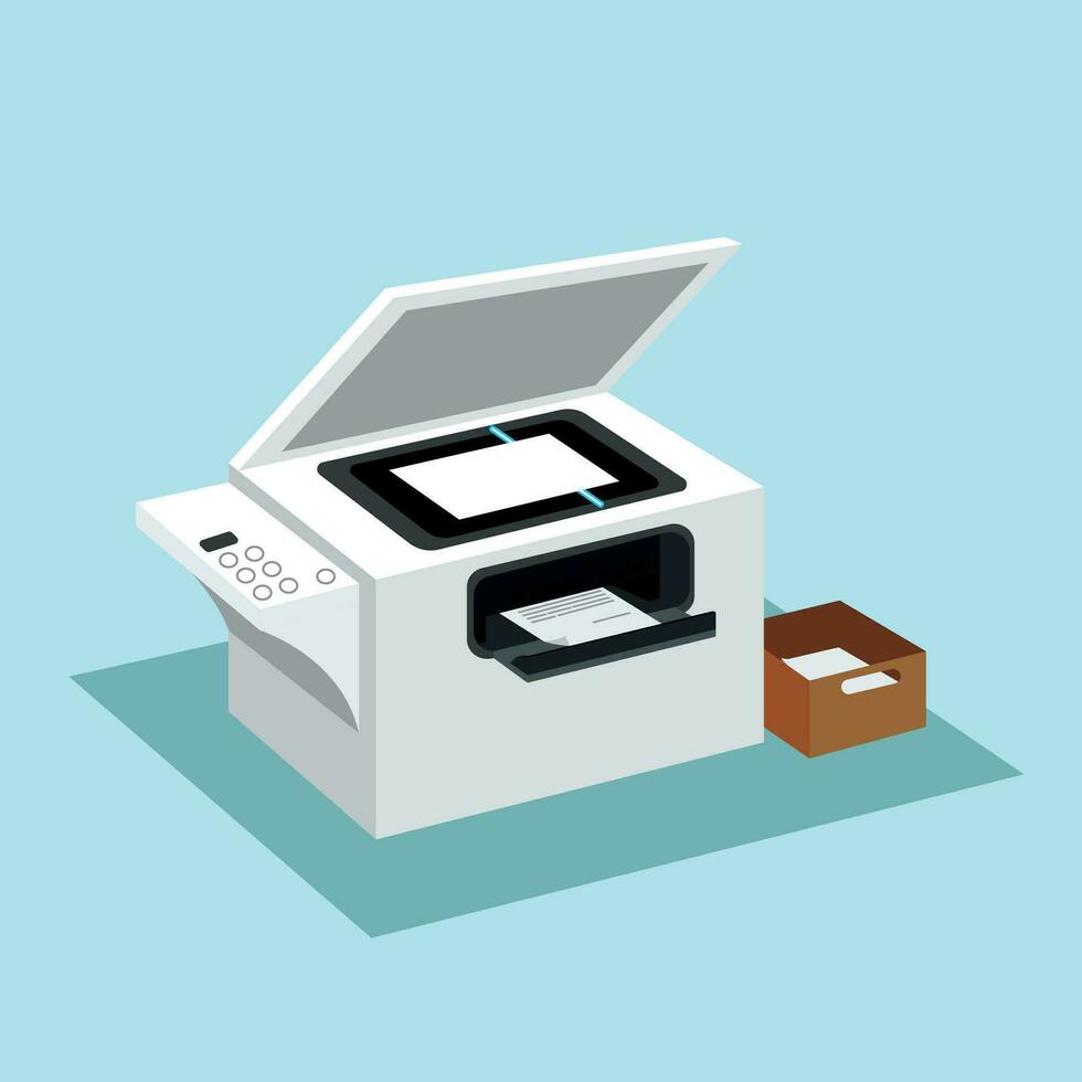 industrial printer printing copies on white paper vector