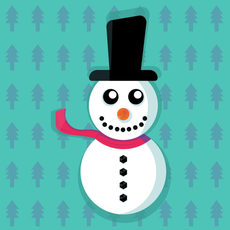 cute snowman with a scraf anad a hat vector