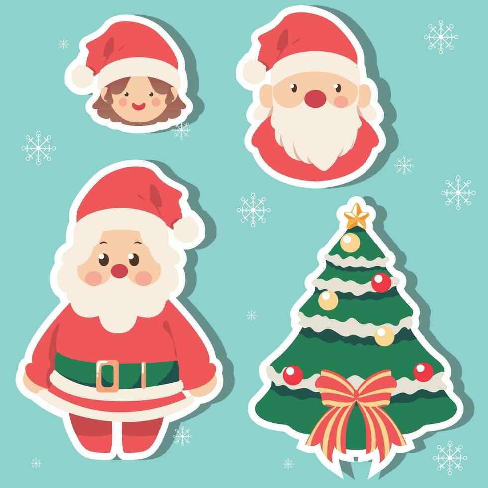 adorable santa claus christmas themed stickers vector