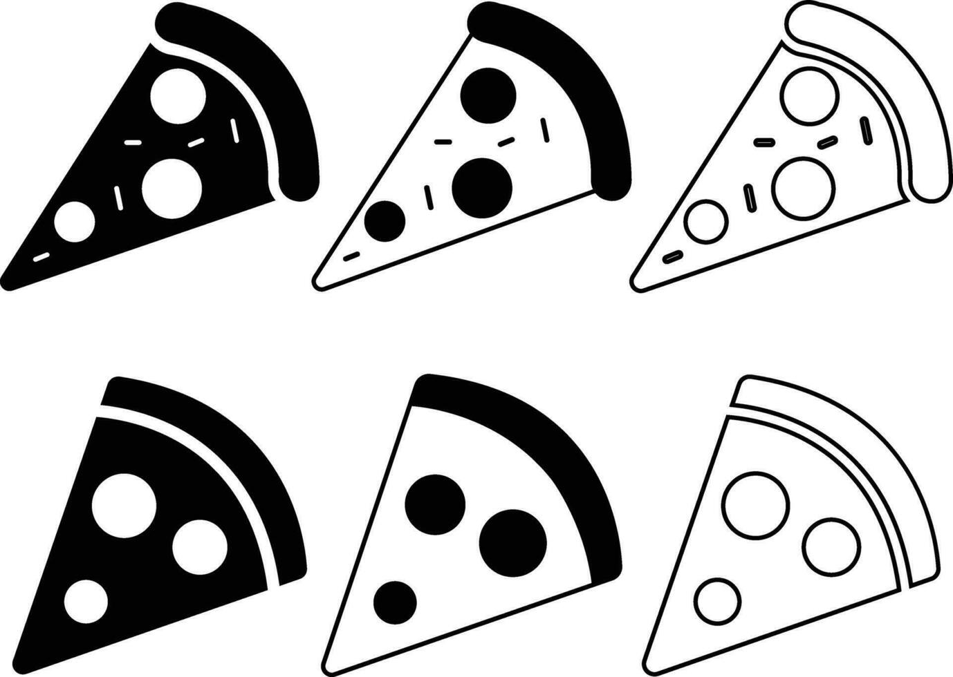 Pizza piece flat line black icons set. Vector thin sign of italian fast food cafe logo. Pizzeria can be used for digital product, presentation, print design and more