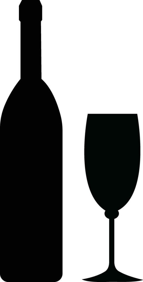 Alcohol bottle and glass flat icons. Black filled vector silhouette with wine, cognac, champagne, beer. Alcohol collection elements monochrome .