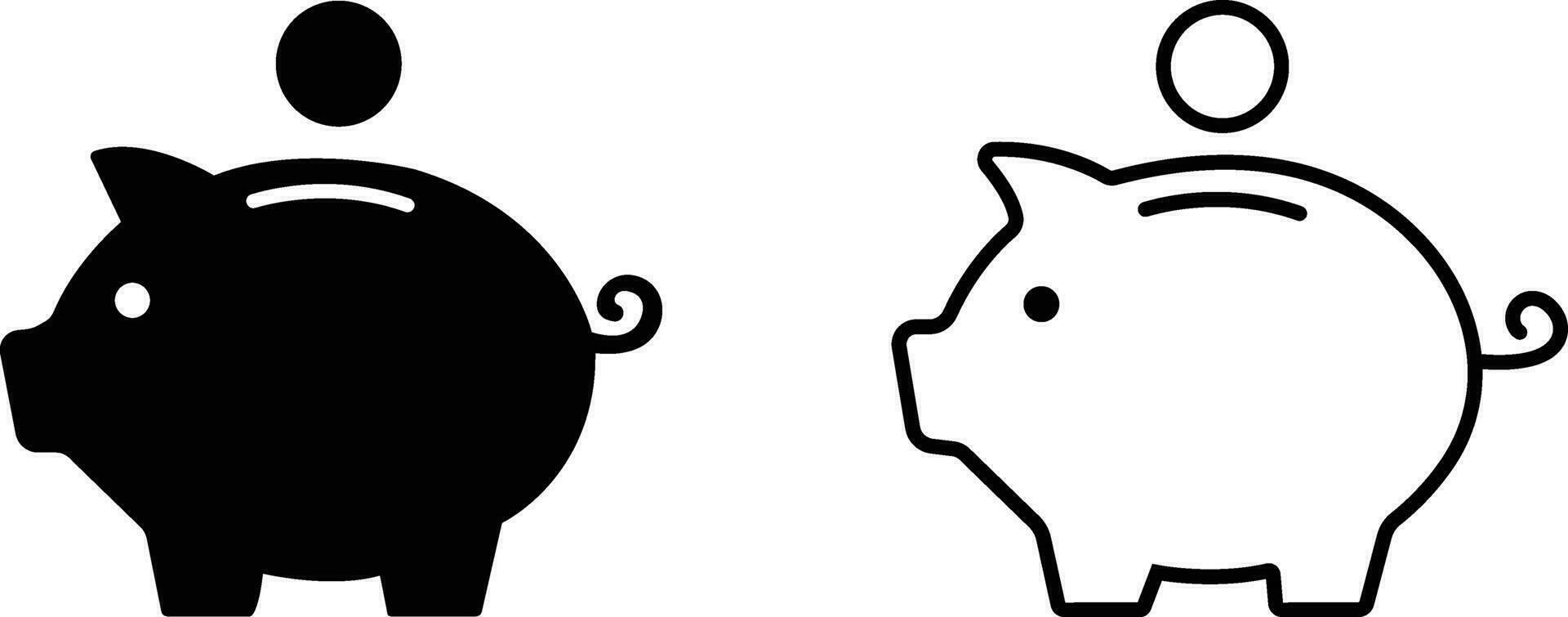 Piggy bank icons set. Piggy bank saving money icon collection. Baby pig piggy bank. Pig silhouette. Financial independence. Money box symbol flat, line style vector