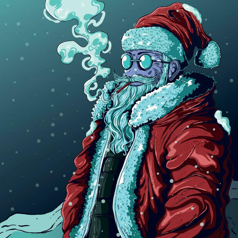 frio Papa Noel claus de fumar y utilizando frio lentes vector