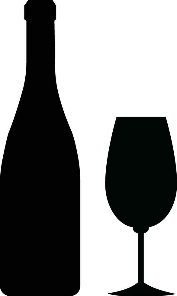 Alcohol bottle and glass flat icons. Black filled vector silhouette with wine, cognac, champagne, beer. Alcohol collection elements monochrome .