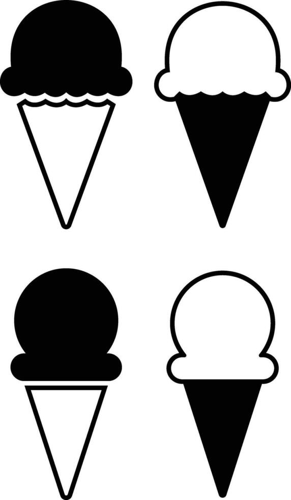 Ice cream cone icon set . Modern sweet vanilla desert sign. Trendy black vector chocolate cram symbol collection for web site design, button to mobile app. Logotype.