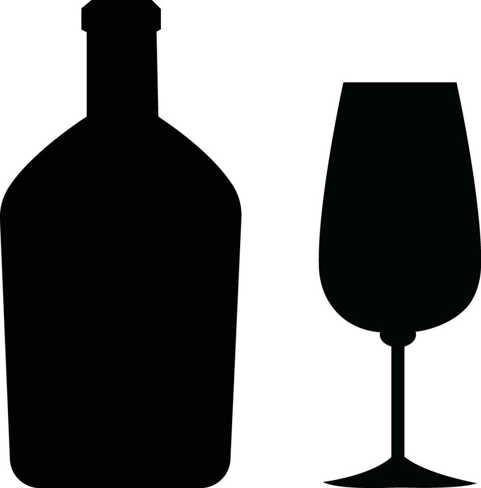 Alcohol bottle and glass flat icons. Black filled vector silhouette with wine, cognac, champagne, beer. Alcohol collection elements monochrome .