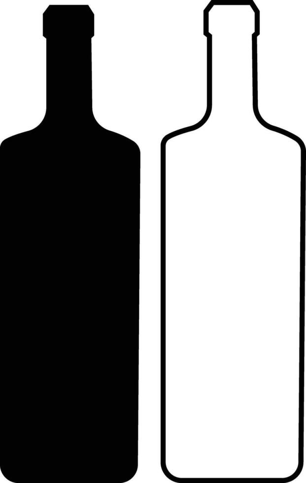 Wine beer black line or flat bottles icon set. Bar, pub, brew symbol. Alcohol, drinks shop store, menu item vector silhouette collection  Cool and refreshing element