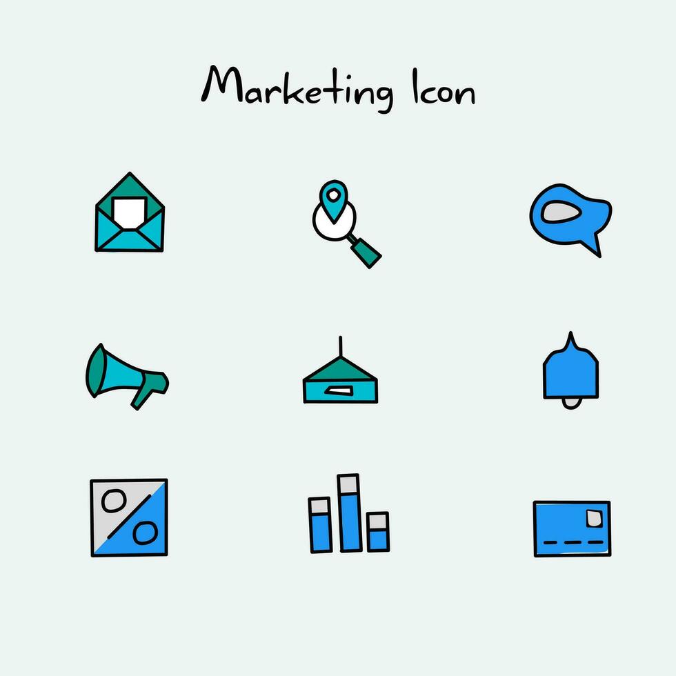 márketing icono diseño plantilla, con mano dibujado estilo, lata ser usado para digital márketing propósitos vector