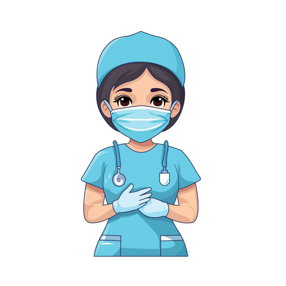 médico con estetoscopio linda dibujos animados personaje ilustración a mano creado vector