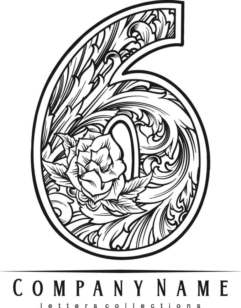Elegant number 6 monogram logo vintage flourish outline vector illustrations for your work logo, merchandise t-shirt, stickers and label designs, poster, greeting cards advertising business company