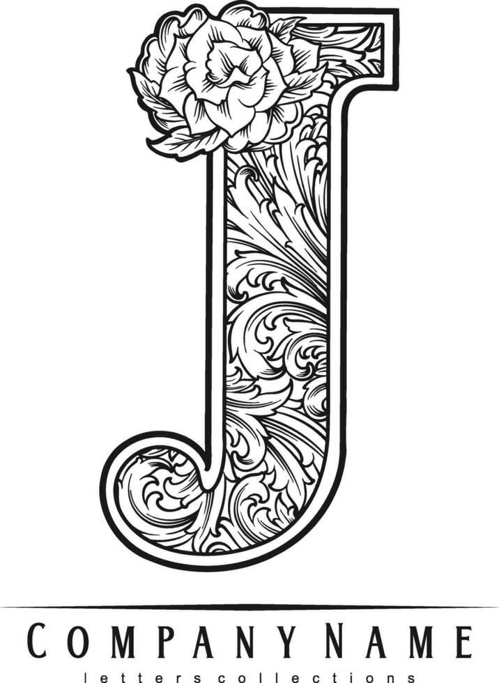 Luxury letter J vintage monogram logo monochrome vector illustrations for your work logo, merchandise t-shirt, stickers and label designs, poster, greeting cards advertising business company