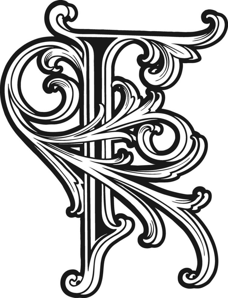 Fancy flourish letter F monogram logo monochrome vector illustrations for your work logo, merchandise t-shirt, stickers and label designs, poster, greeting cards advertising business company
