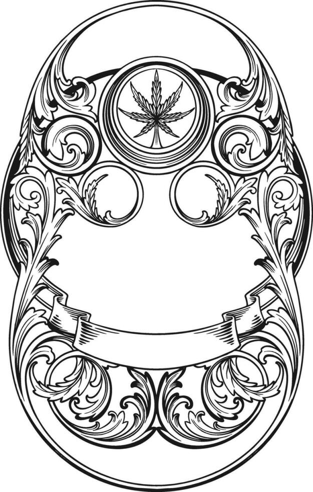 Classic Art Nouveau style cannabis ornament monochrome vector illustrations for your work logo, merchandise t-shirt, stickers and label designs, poster, greeting cards advertising business company