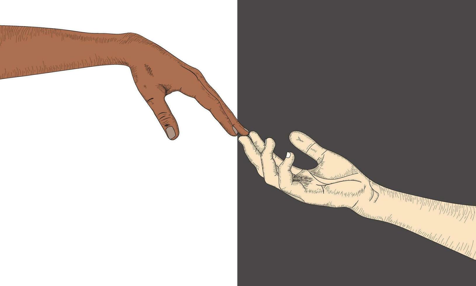 black man and white man hands touching each other sketch, two hand sketch, signs and signals sketch drawing, Sketch style drawing from lines, hand line art vector