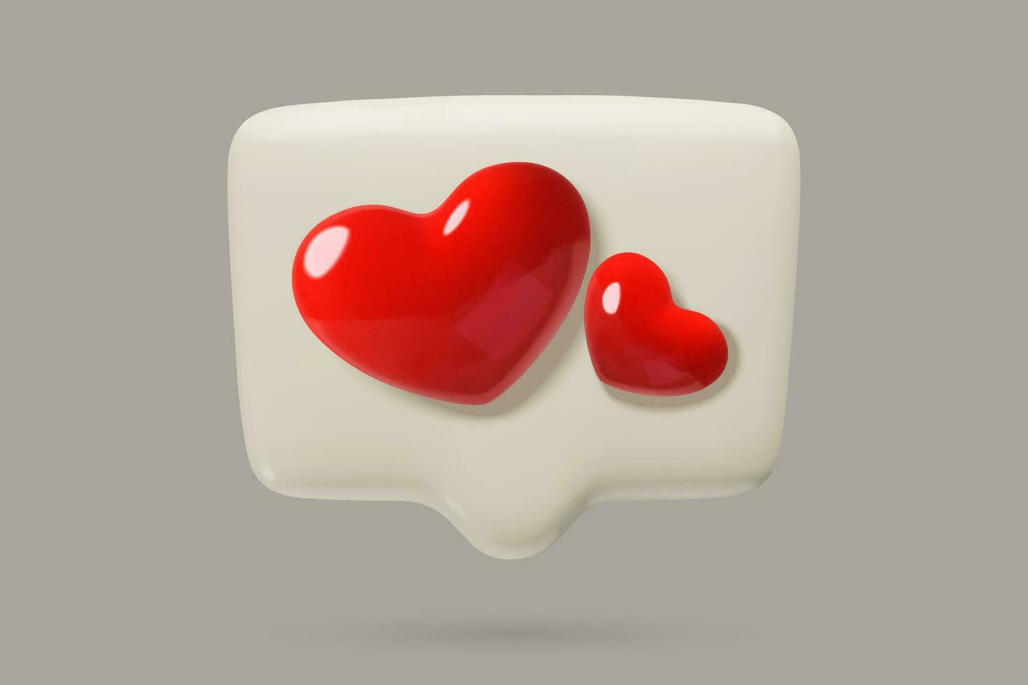 Speech Bubble with hearts. Social media like notification or love message 3d icon. Romantic Valentine's day chat box realistic three dimensional vector illustration.