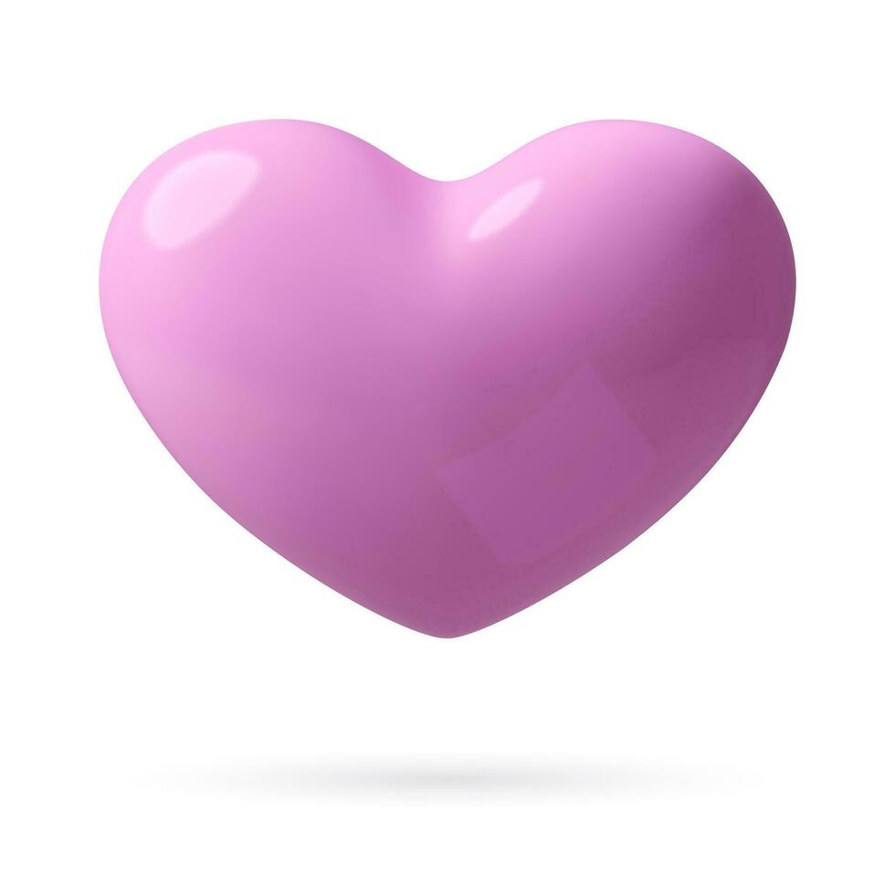 3D realistic Heart. Romantic pastel pink color love element. Smooth three dimensional plastic Valentine's Day vector object isolated on white background. Cute beautiful cartoon social media emoji.