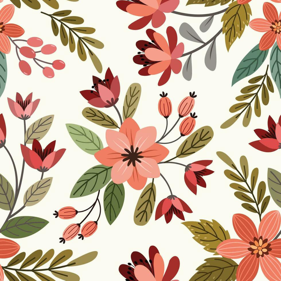 Colorful hand draw flowers seamless pattern. vector