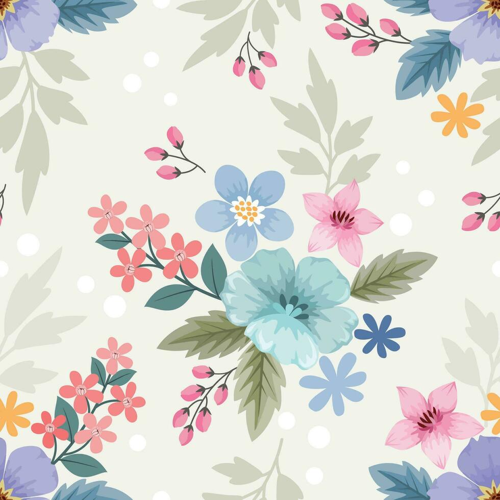 Colorful hand draw flowers seamless pattern for fabric textile wallpaper. vector