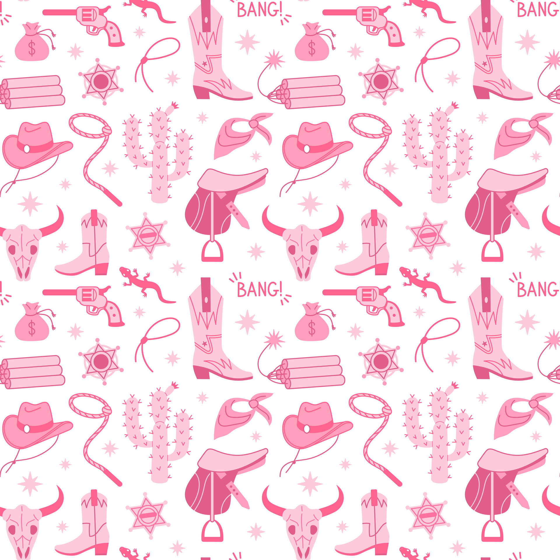 Cowboy Pink core fashion seamless pattern. Cowboy western and wild west