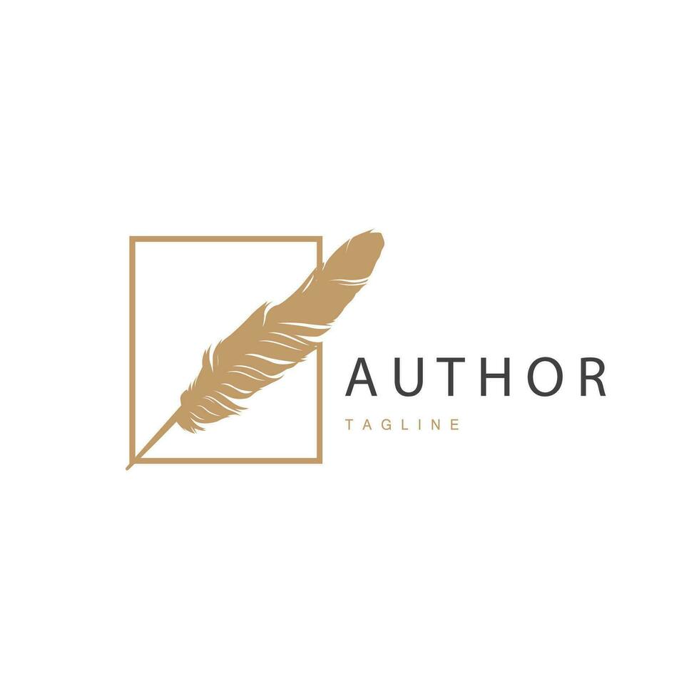 Feather Silhouette Logo, Author Design Luxury Simple Elegant Vector Illustration Template