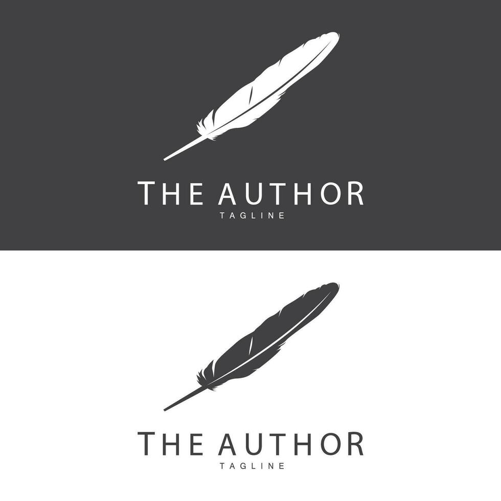 Feather Silhouette Logo, Author Design Luxury Simple Elegant Vector Illustration Template