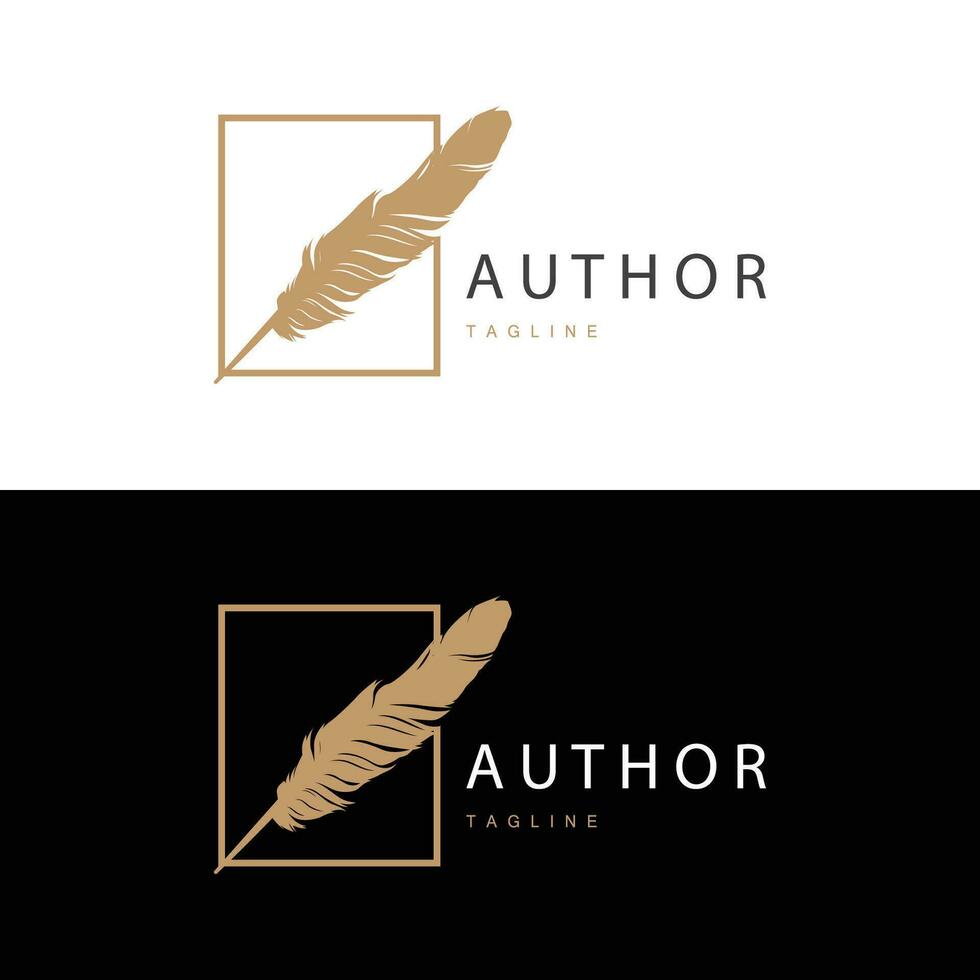 Feather Silhouette Logo, Author Design Luxury Simple Elegant Vector Illustration Template