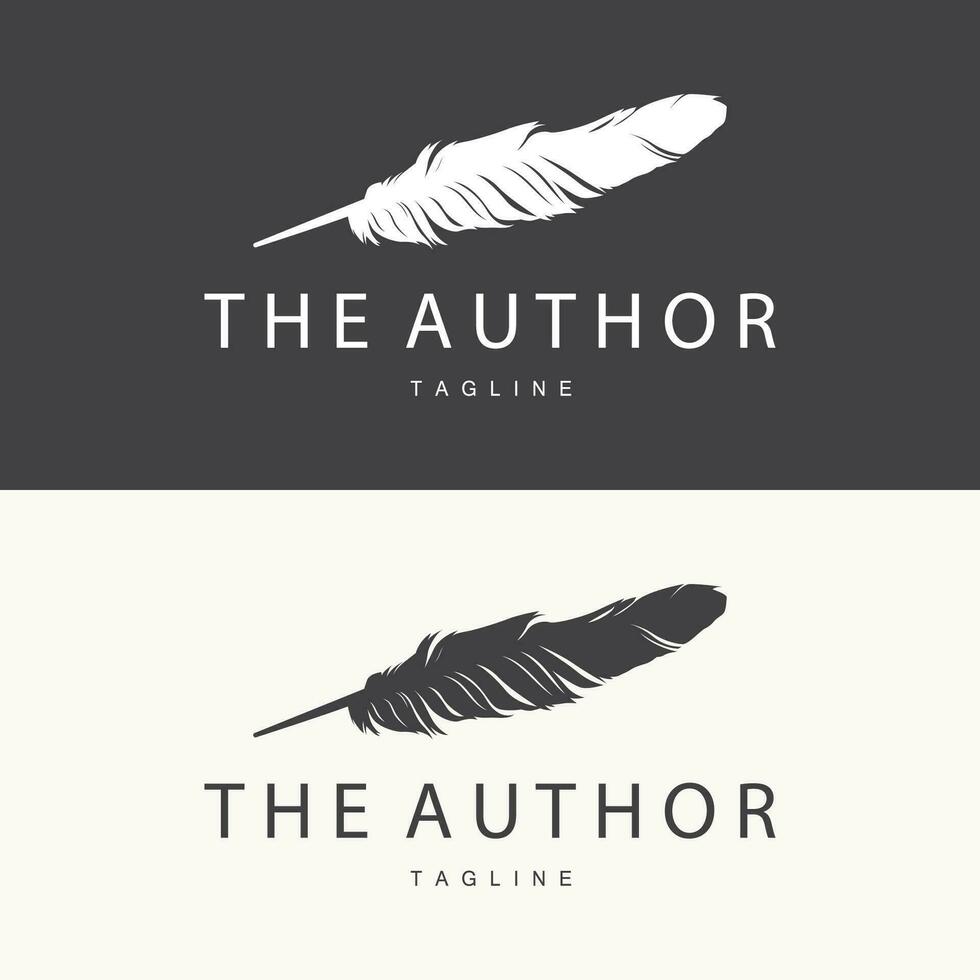 Feather Silhouette Logo, Author Design Luxury Simple Elegant Vector Illustration Template