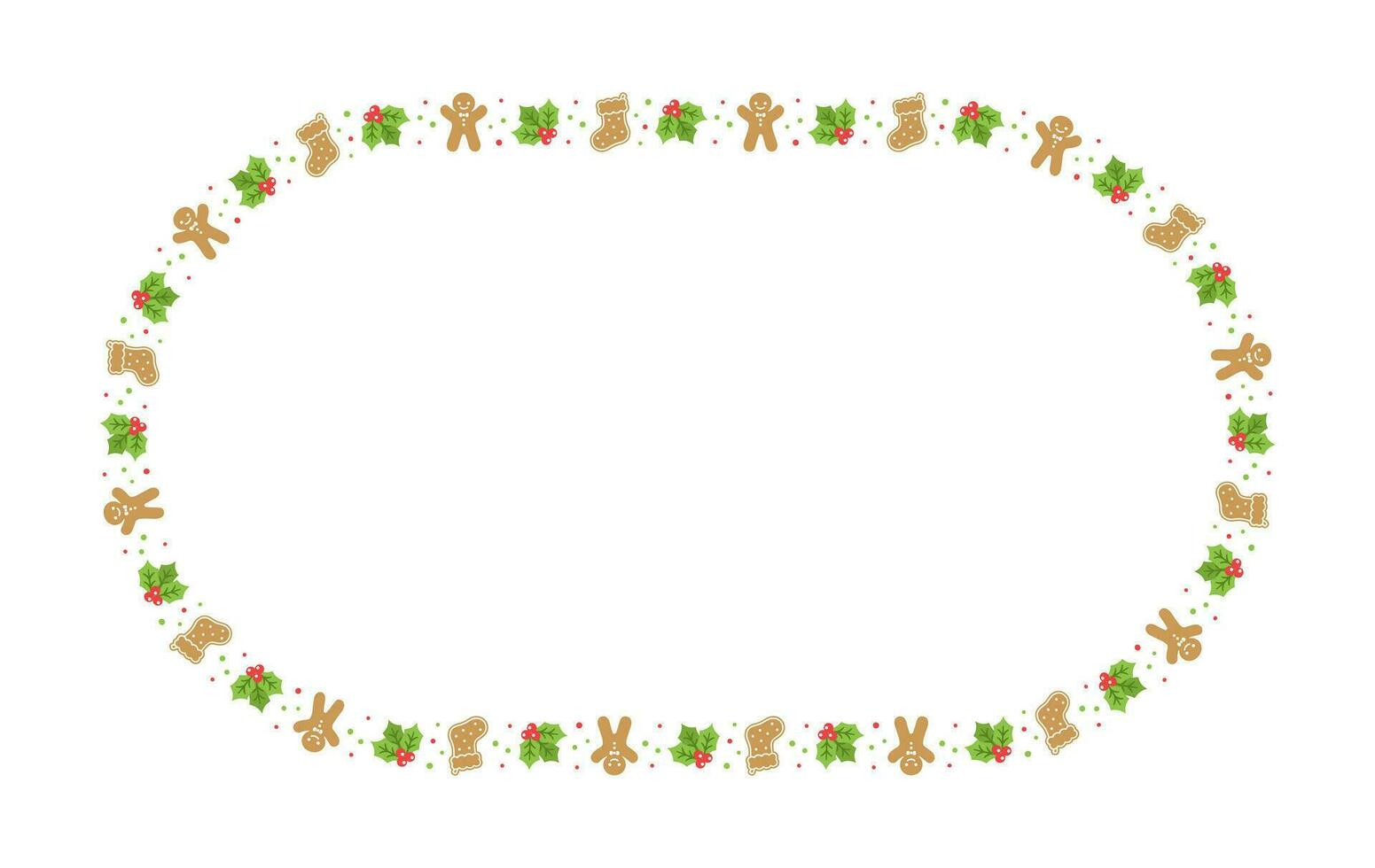 Gingerbread Cookies Frame Border, Christmas Winter Holiday Graphics. Homemade sweets pattern, card and social media post template on white background. Isolated vector illustration.