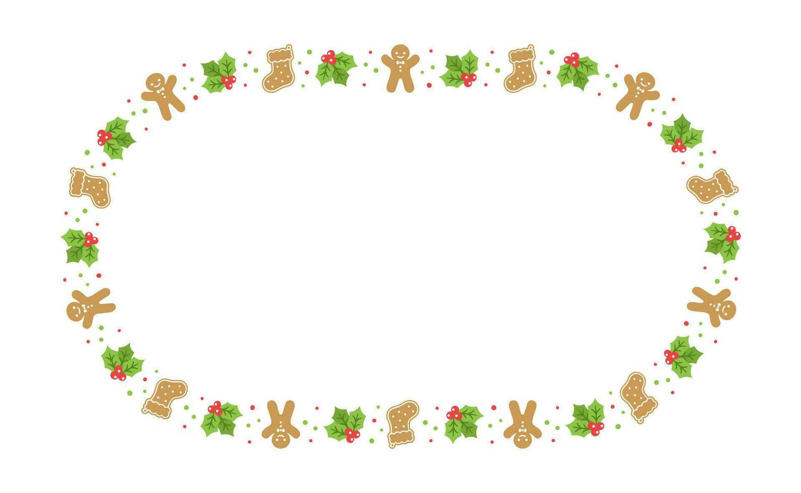 Gingerbread Cookies Frame Border, Christmas Winter Holiday Graphics. Homemade sweets pattern, card and social media post template on white background. Isolated vector illustration.