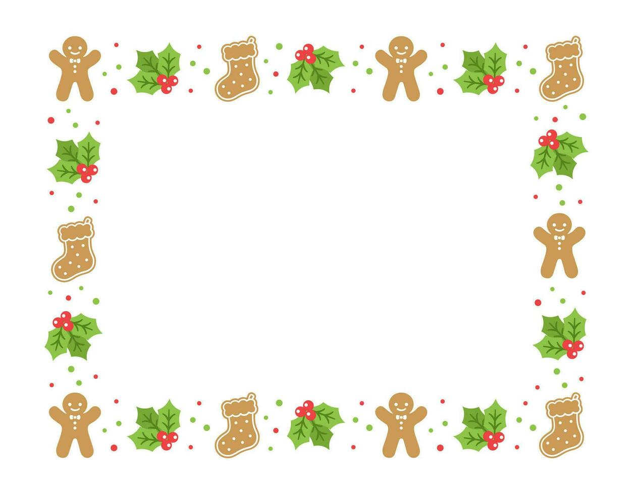 Rectangle Gingerbread Cookies Frame Border, Christmas Winter Holiday Graphics. Homemade sweets pattern, card and social media post template on white background. Isolated vector illustration.