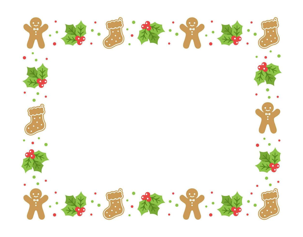 Rectangle Gingerbread Cookies Frame Border, Christmas Winter Holiday Graphics. Homemade sweets pattern, card and social media post template on white background. Isolated vector illustration.