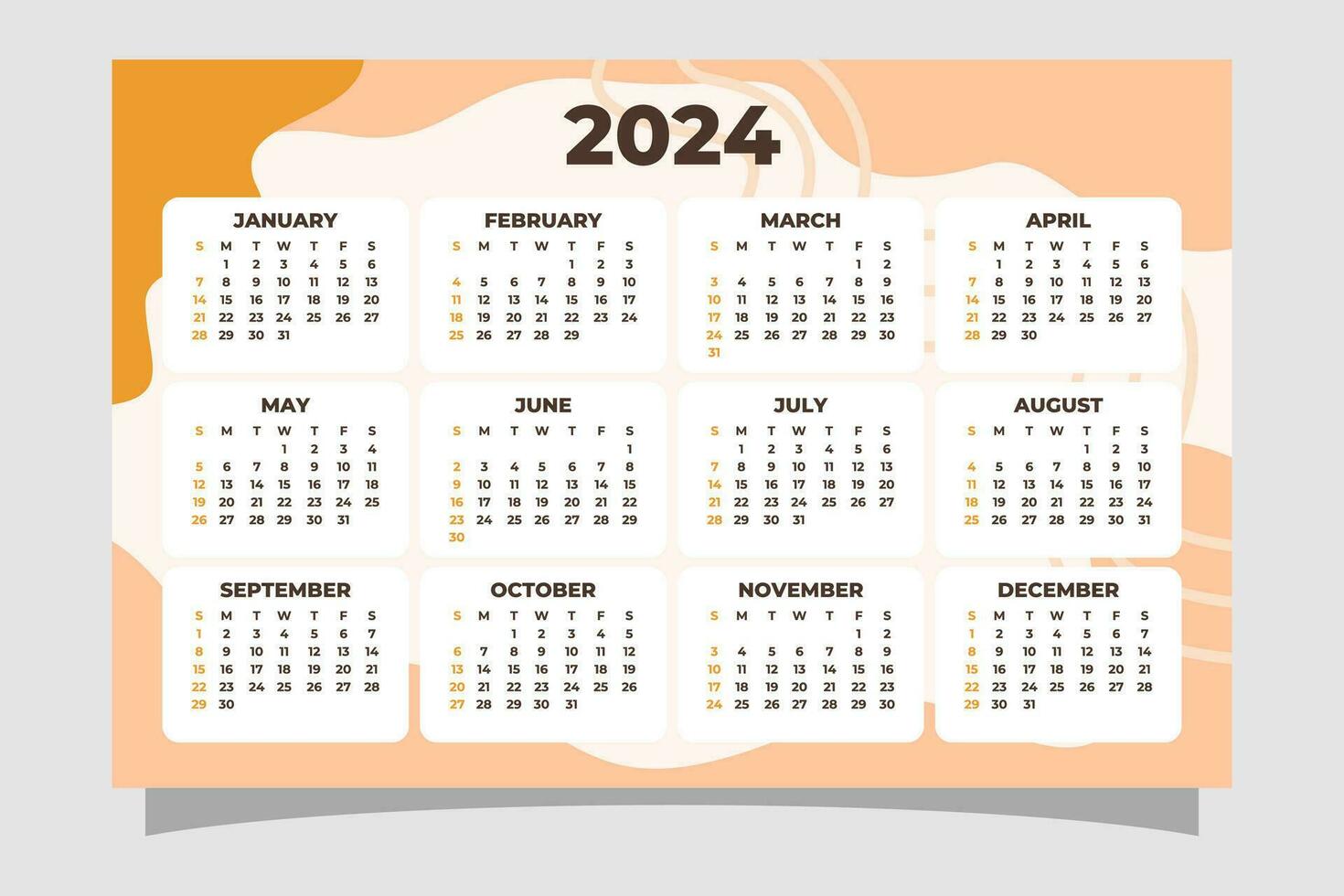 Hand drawn 2024 calendar template Vector illustration