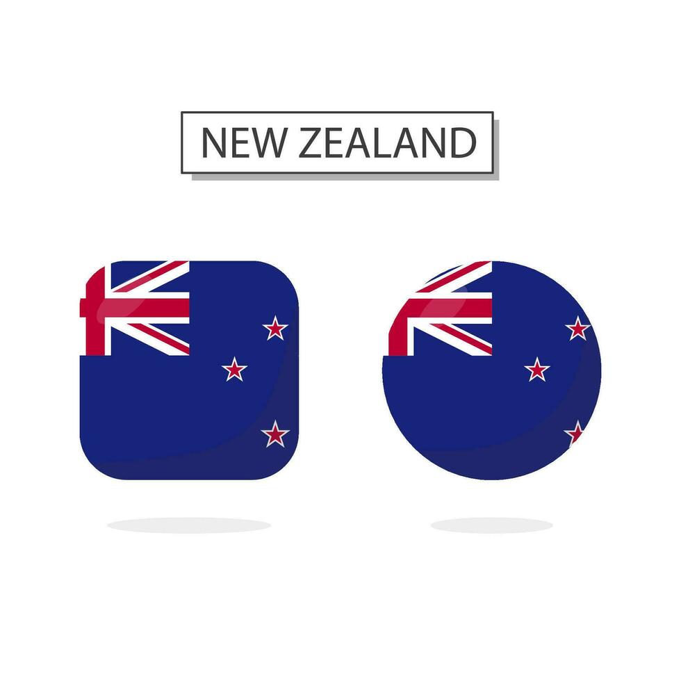 Flag of New Zealand 2 Shapes icon 3D cartoon style. vector