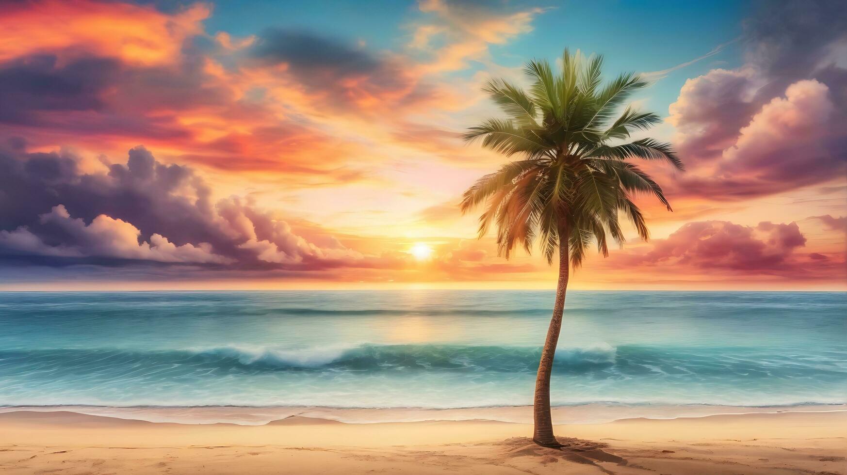 Beautiful Cloudy Beach Sky with palm tree photo