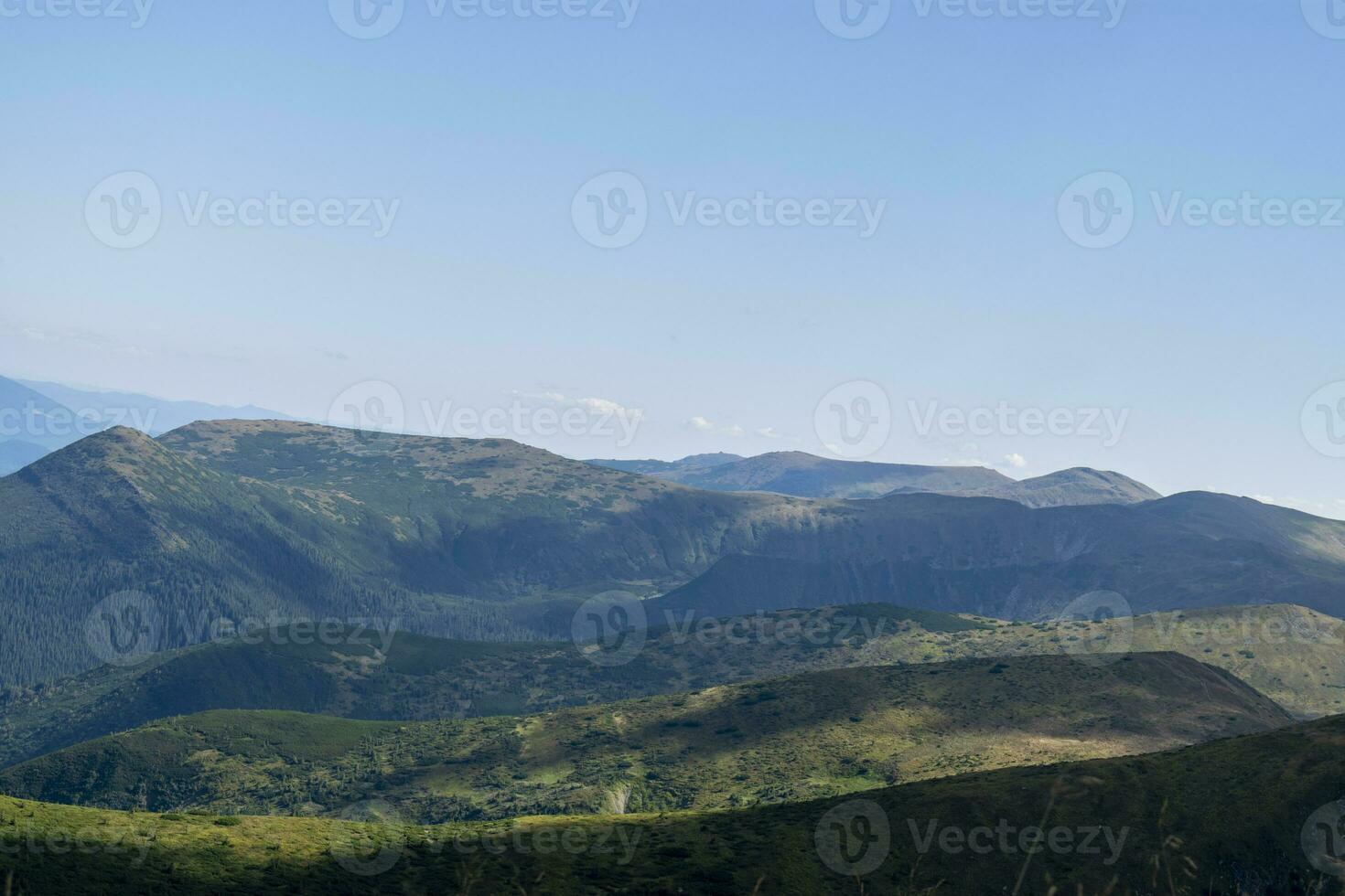 Mountain landscape with forest in the Carpathian mountains of Ukraine. photo