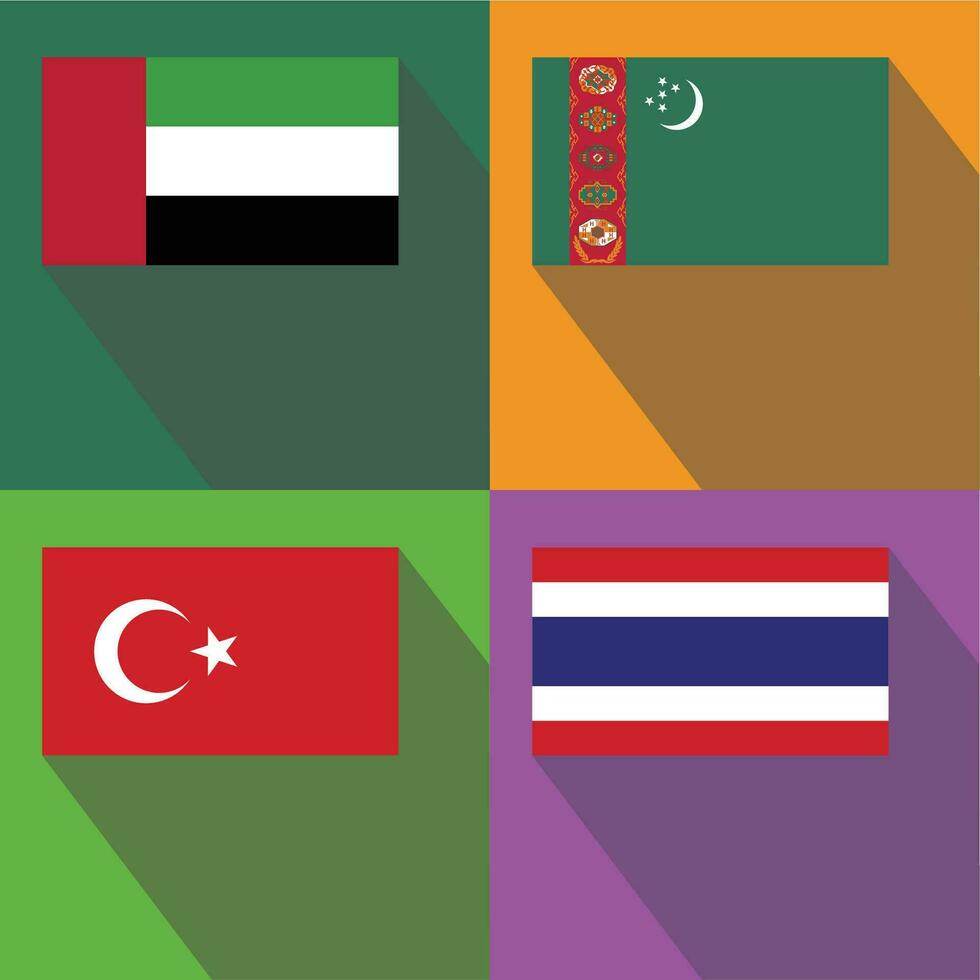 tailandia, pavo, turkmenistán, unido árabe emiratos bandera vector