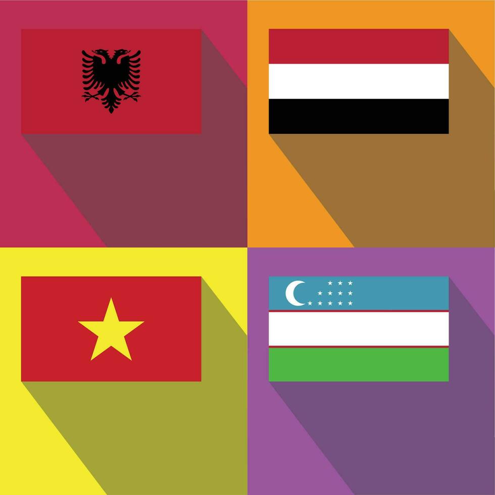 Uzbekistan, Viet Nam, Yemen, Albania flag vector