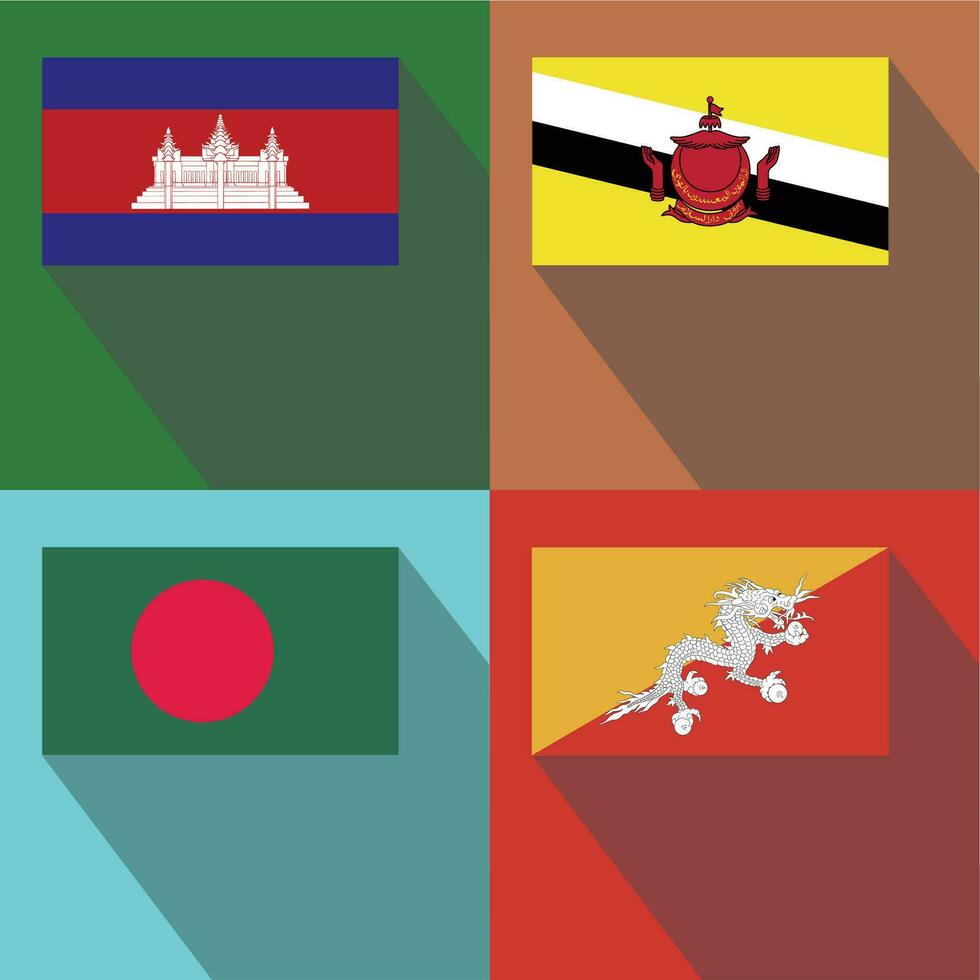 bangladesh, Bután, brunei, Camboya bandera vector