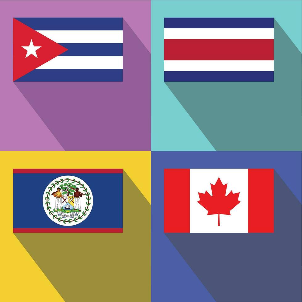 Belize, Canada, Costa Rica, Cuba flags vector
