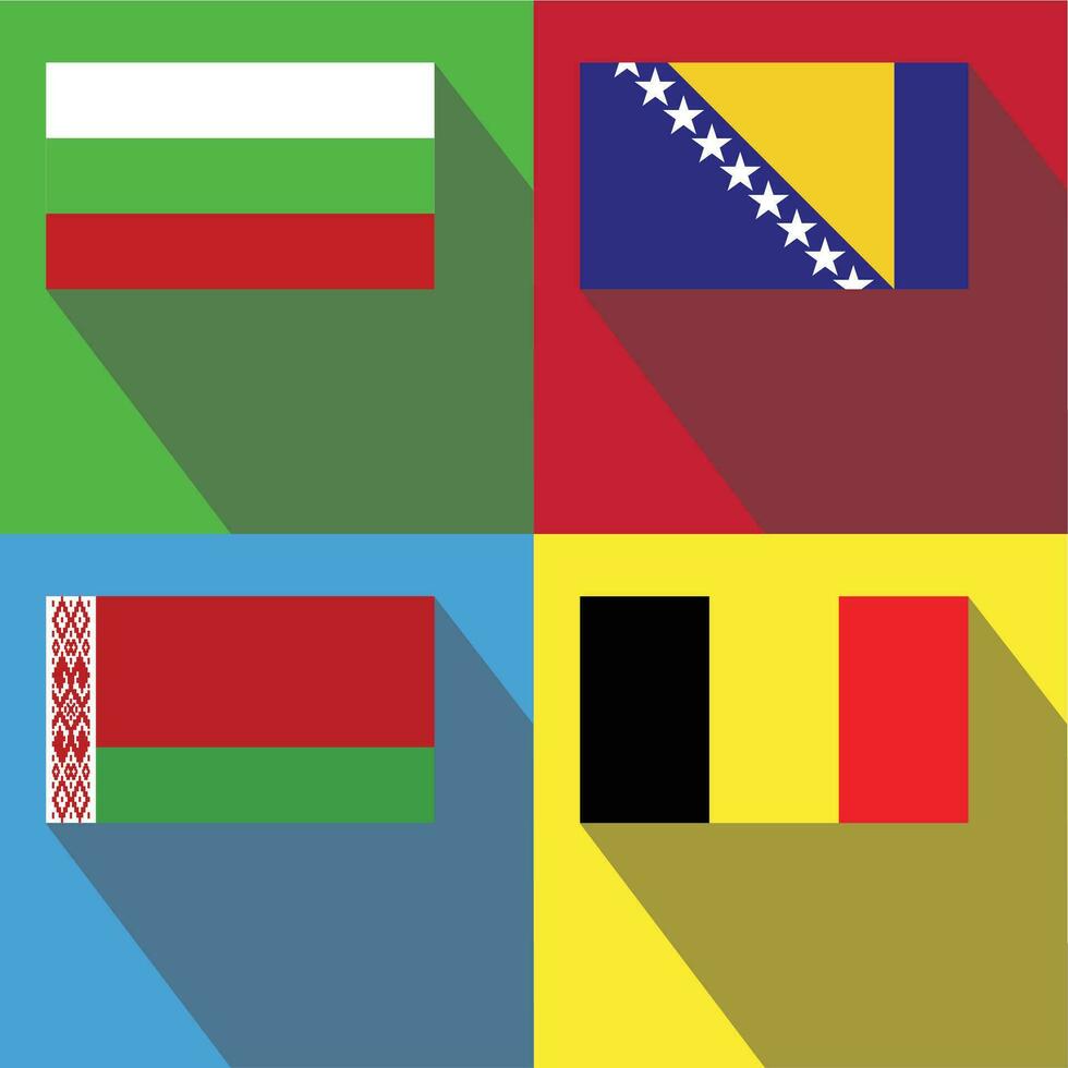 Belgium, Belarus, Bosnia, Bulgaria flag vector