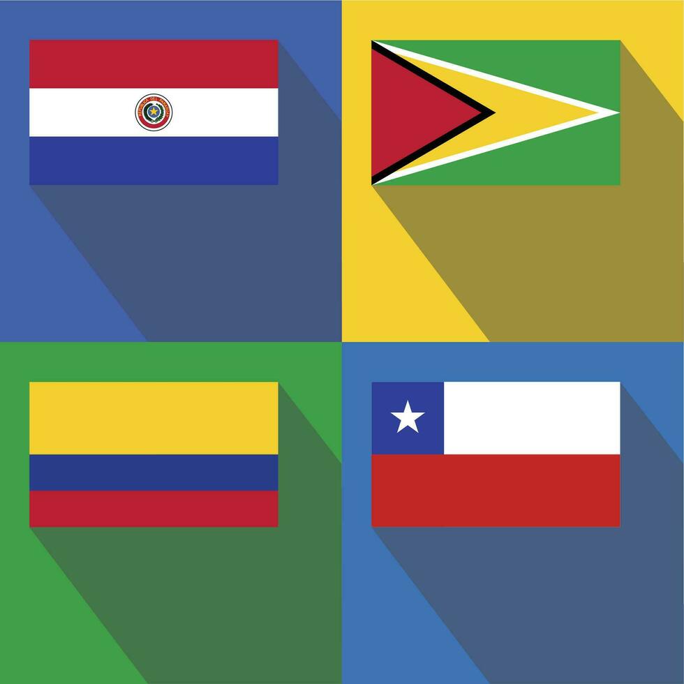 Colombia, Chile, Guayana, paraguay banderas vector