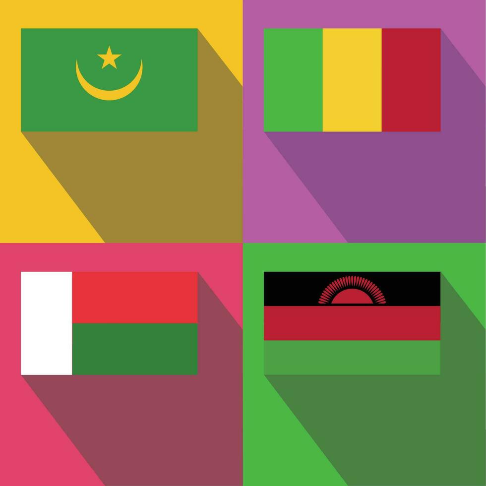 MAURITANIA, MALI, MALAWI, MADAGASCAR flag vector