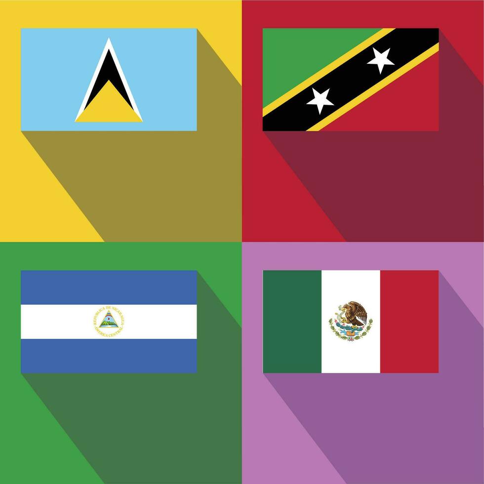 Mexico, Bandera de Nicaragua, Saint Kitts, Saint Lucia flags vector
