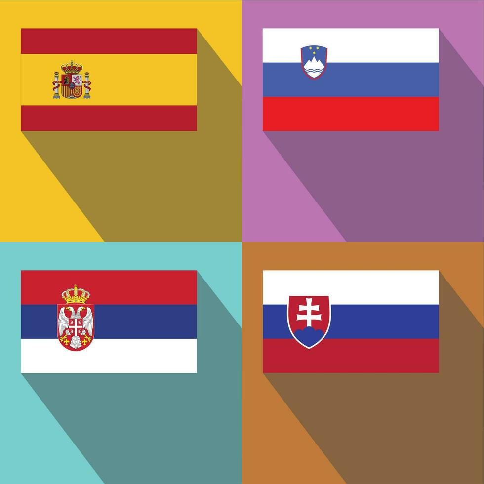 Slovakia, Serbia, Slovenia, Spain flags vector