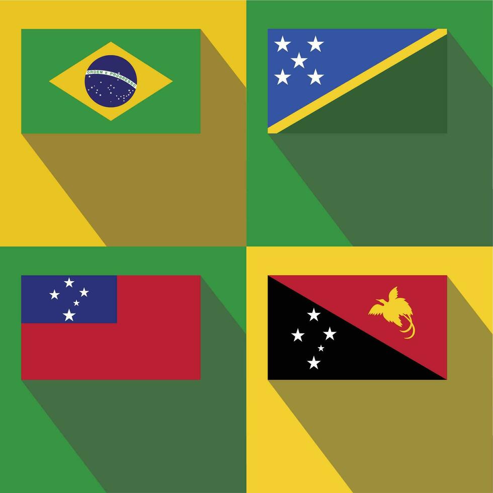 Brazil, Papua New Guinea, Samoa, Solomon islands flags vector